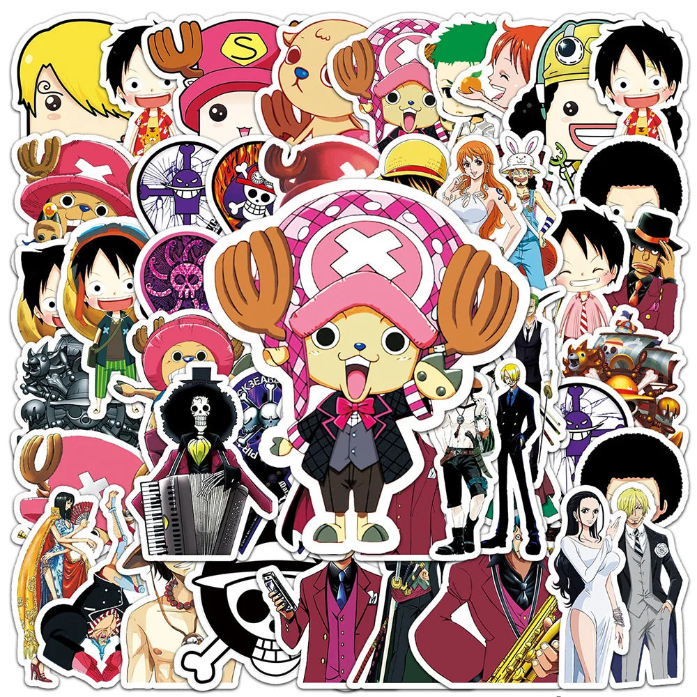 50/100pcs Anime ONE PIECE Stickers Decals Graffiti Skateboard Laptop Phone Car Luffy Chopper Cool Cartoon Sticker for Kids
