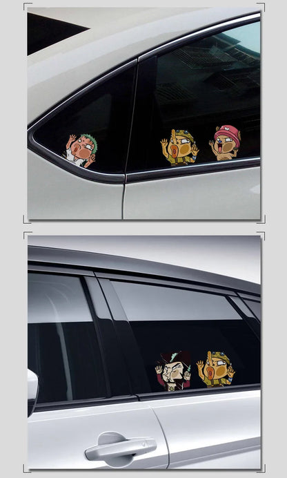 1pcs One Piece Luffy Sticke Game Funny Anime Peeking Glass Vinyl Decal Sticker For Car Window Laptop Hydroflask Waterbottle PVC