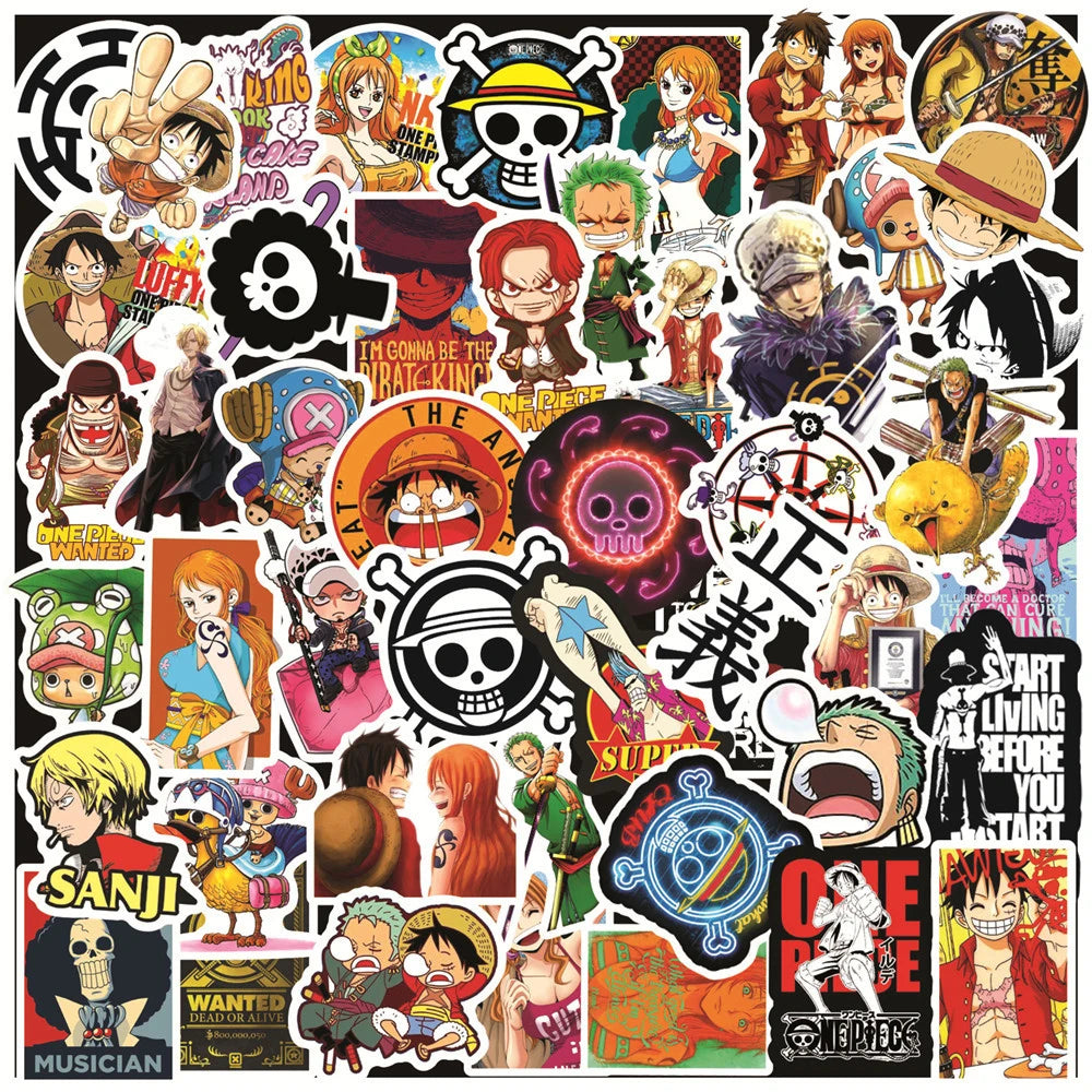 50/100pcs Anime ONE PIECE Stickers Decals Graffiti Skateboard Laptop Phone Car Luffy Chopper Cool Cartoon Sticker for Kids