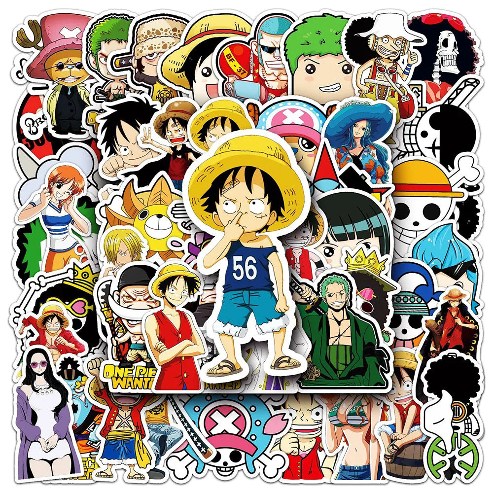 50/100pcs Anime ONE PIECE Stickers Decals Graffiti Skateboard Laptop Phone Car Luffy Chopper Cool Cartoon Sticker for Kids