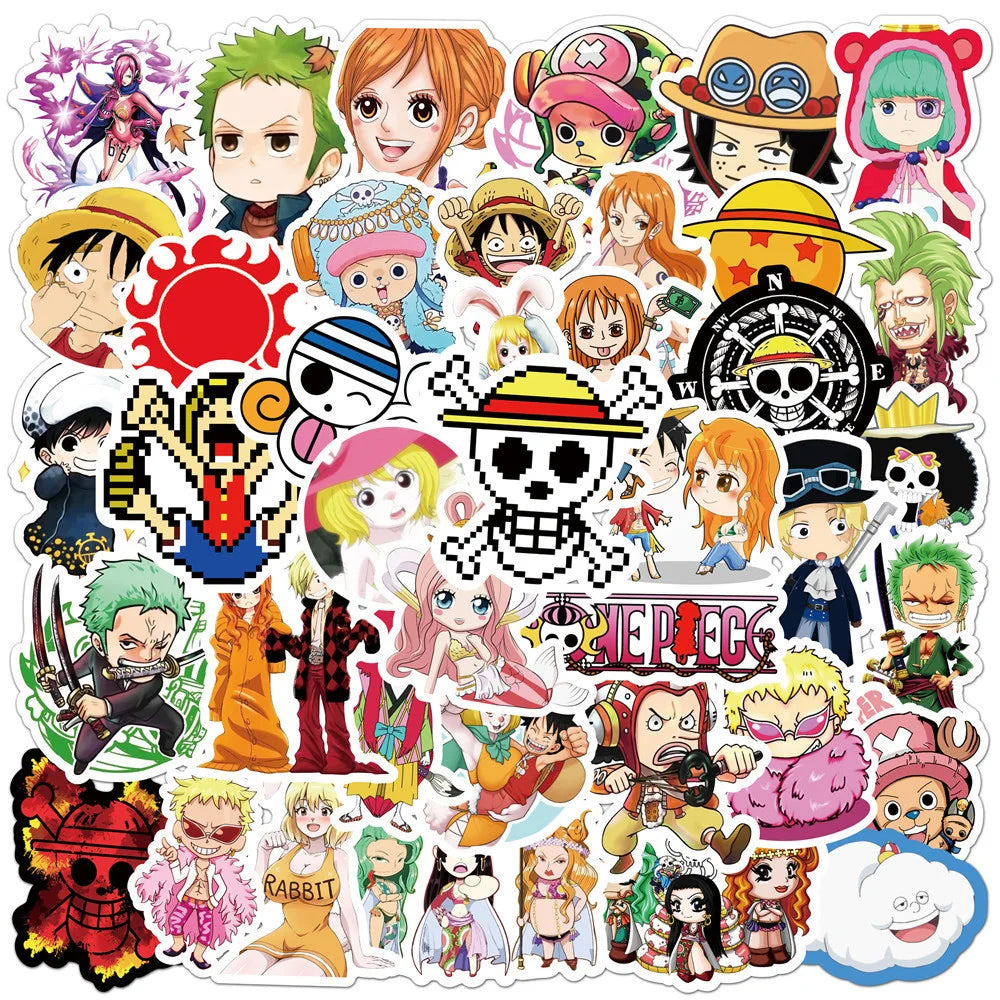 50/100pcs Anime ONE PIECE Stickers Decals Graffiti Skateboard Laptop Phone Car Luffy Chopper Cool Cartoon Sticker for Kids
